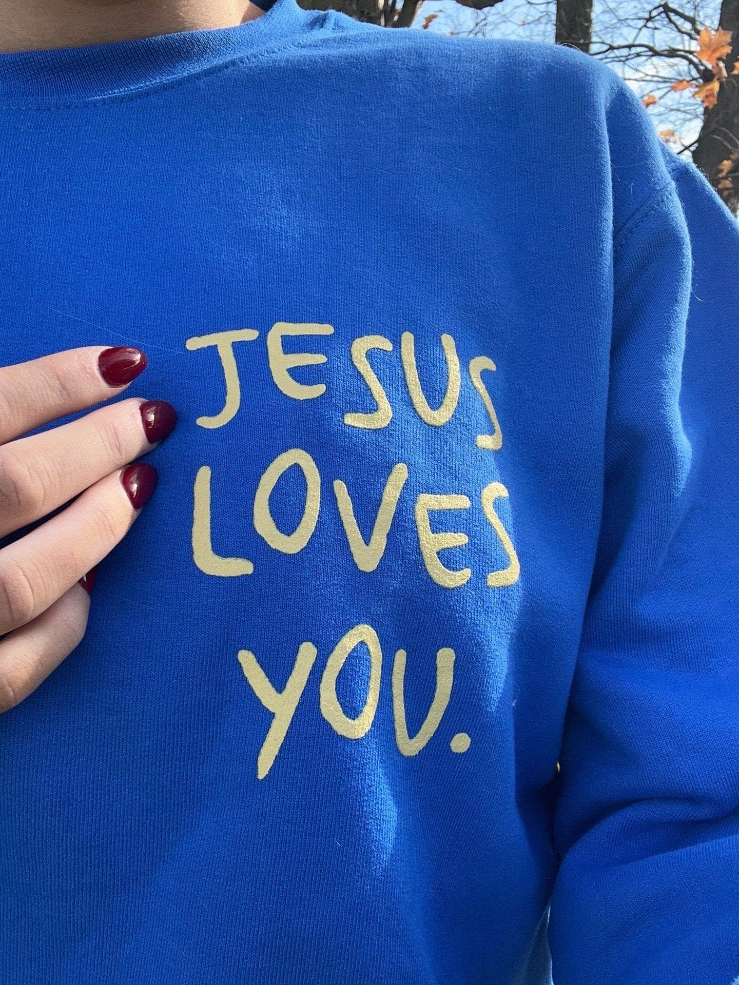 UNISEX Jesus Loves You Blue Crewneck