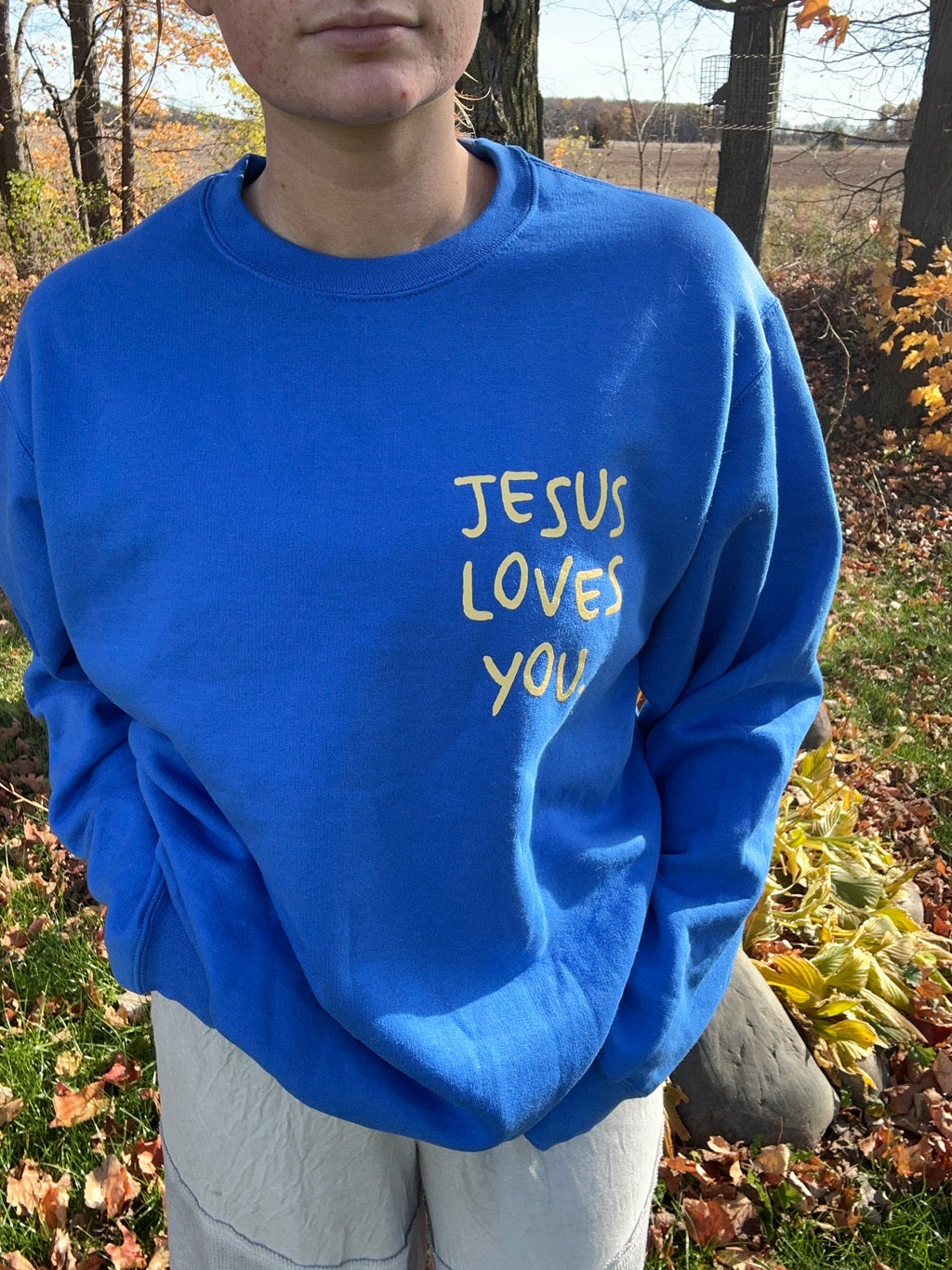 UNISEX Jesus Loves You Blue Crewneck