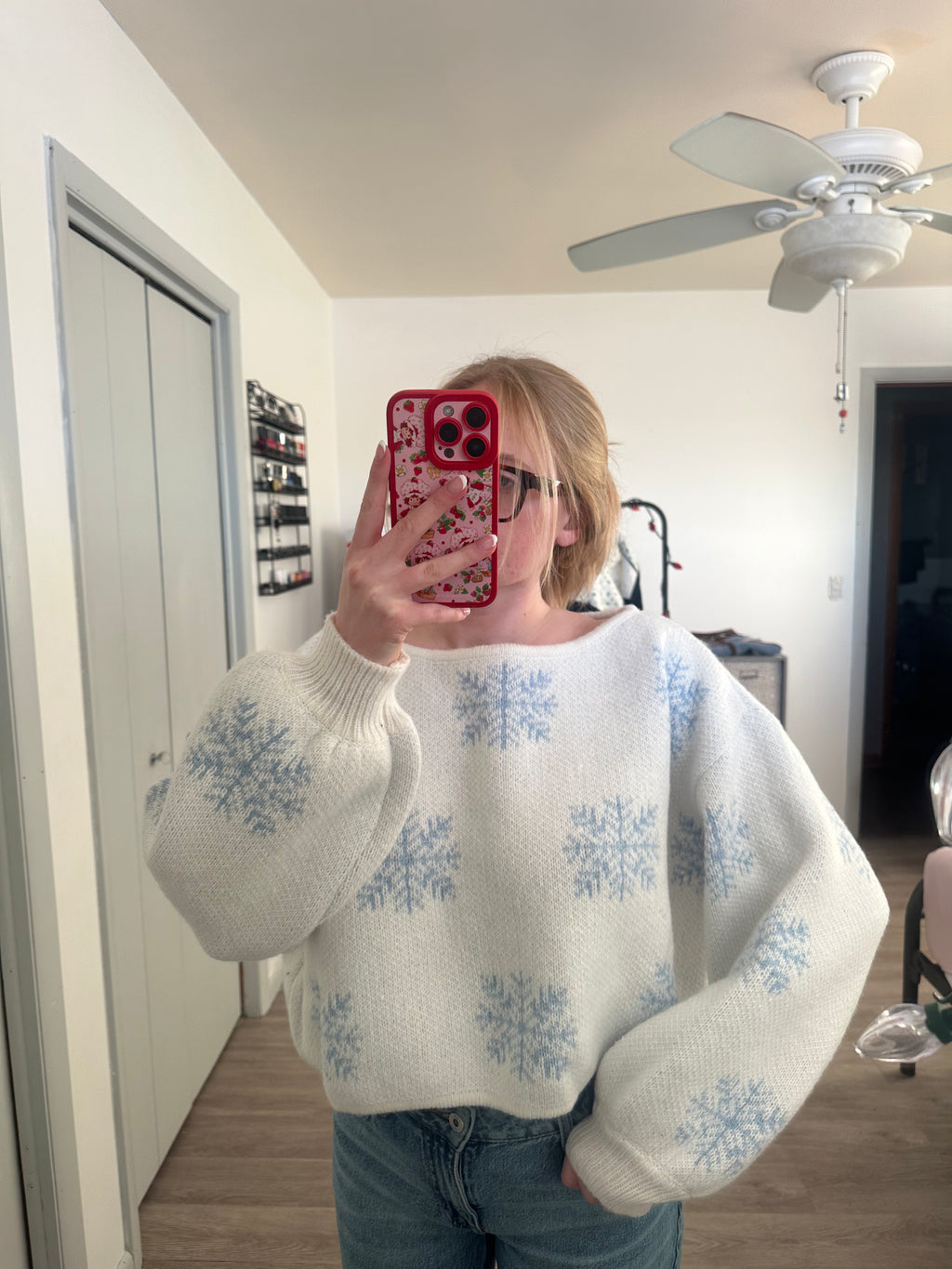 Snowflake Boat Neck Oversized Sweater