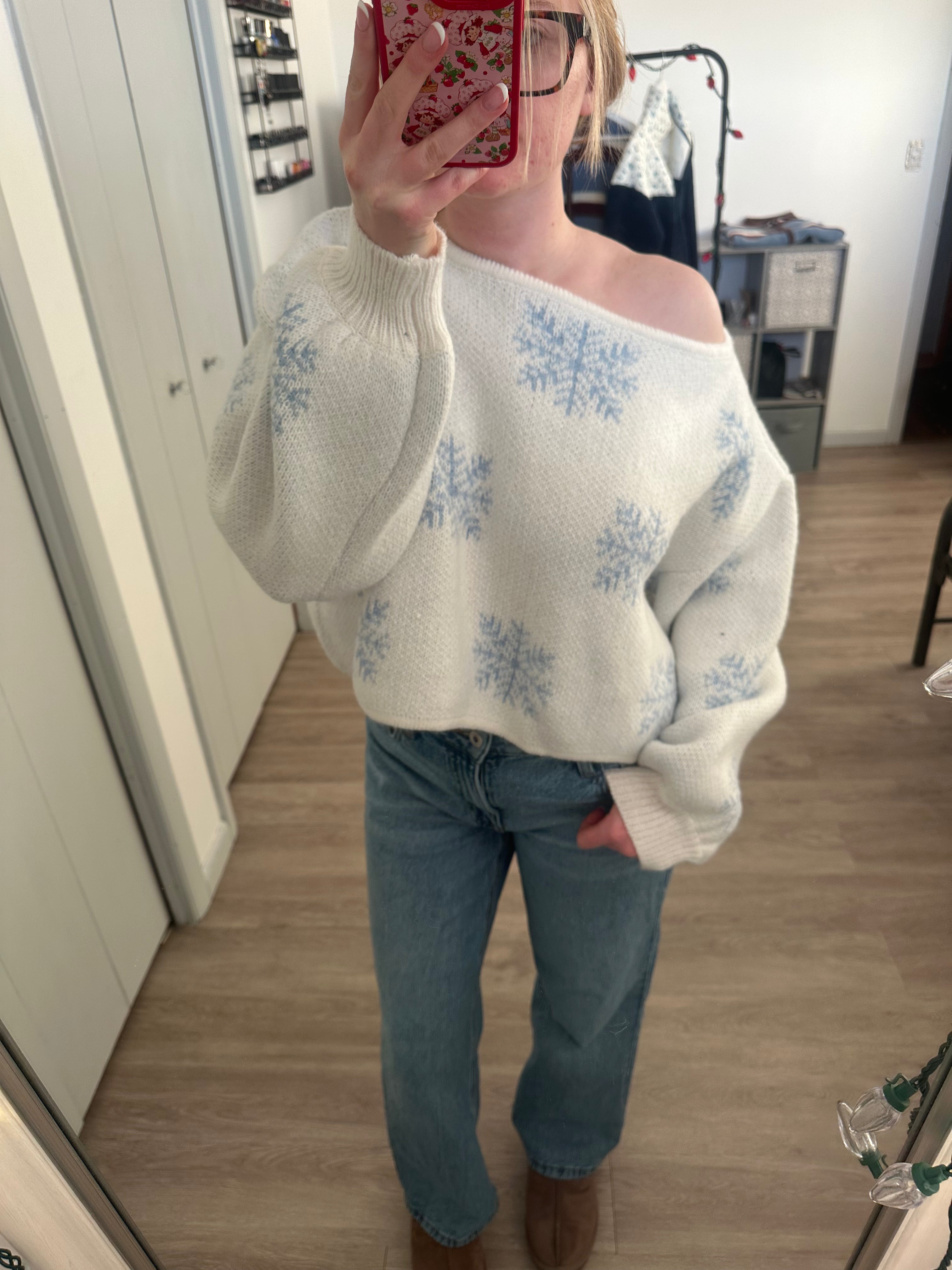 Snowflake Boat Neck Oversized Sweater