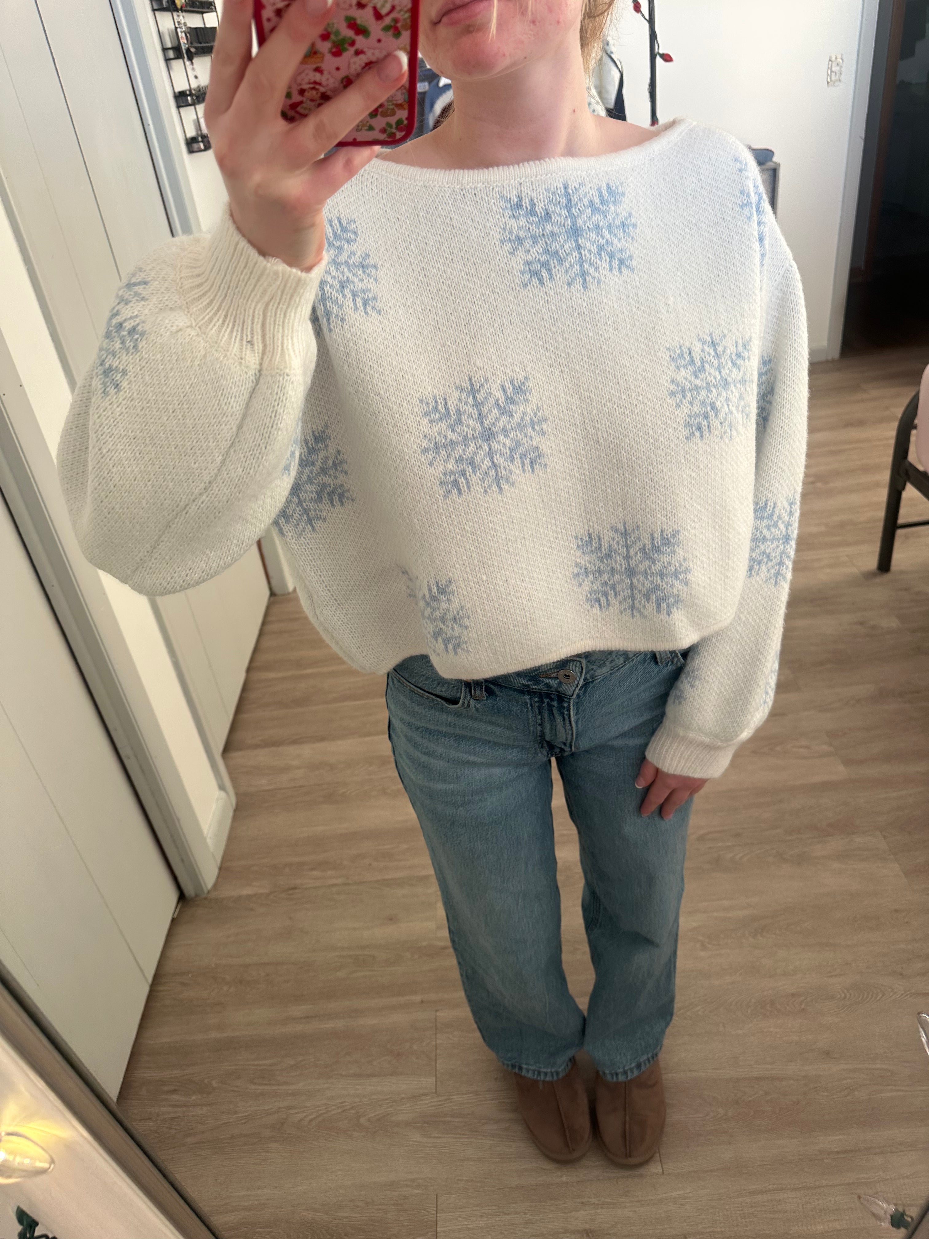 Snowflake Boat Neck Oversized Sweater
