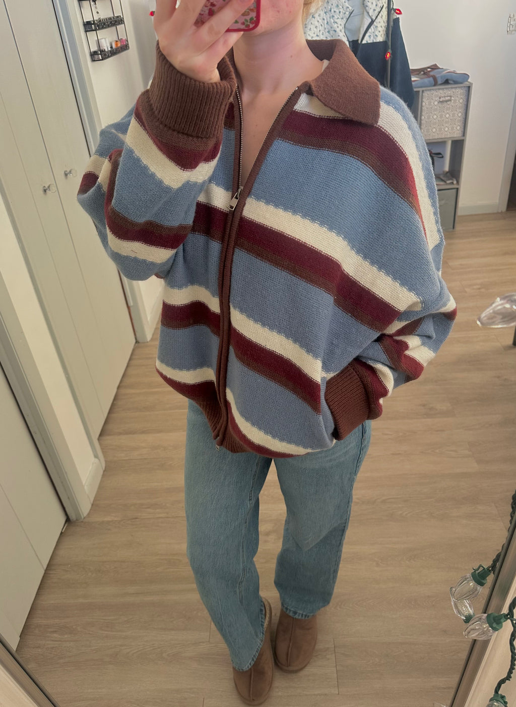 Zipper Front Collared Sweater Zip Up