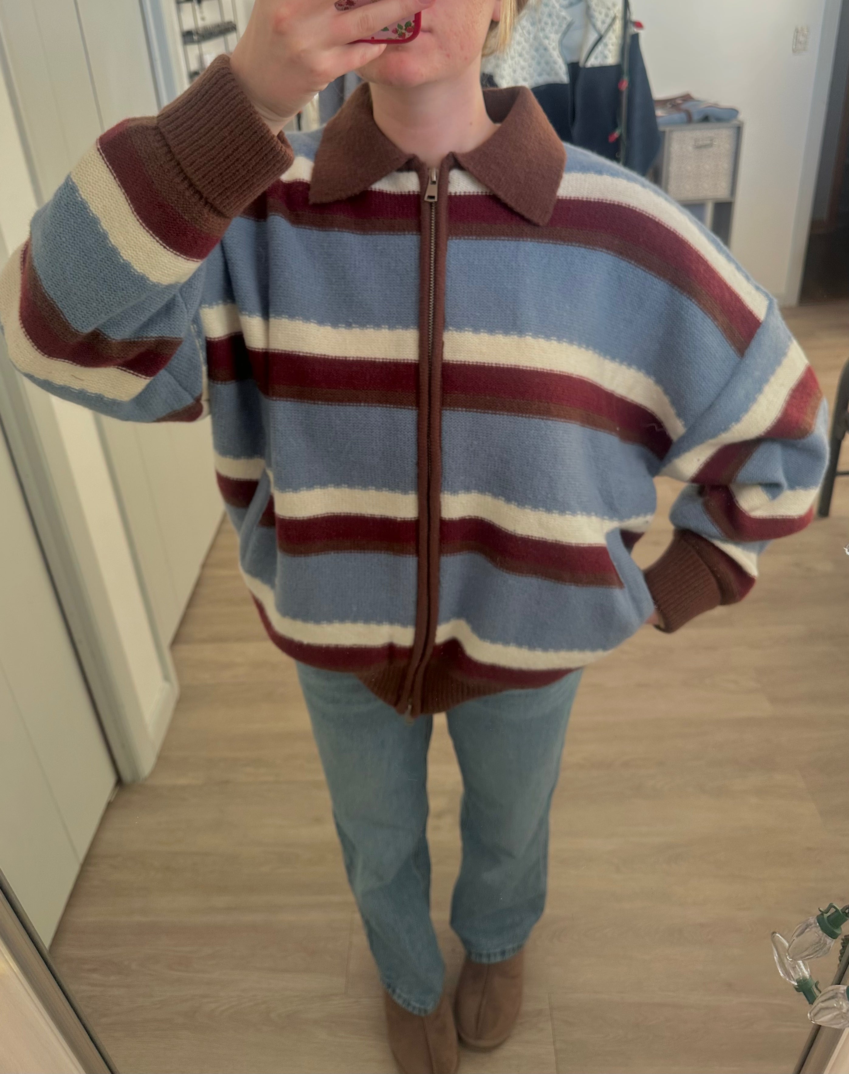 Zipper Front Collared Sweater Zip Up