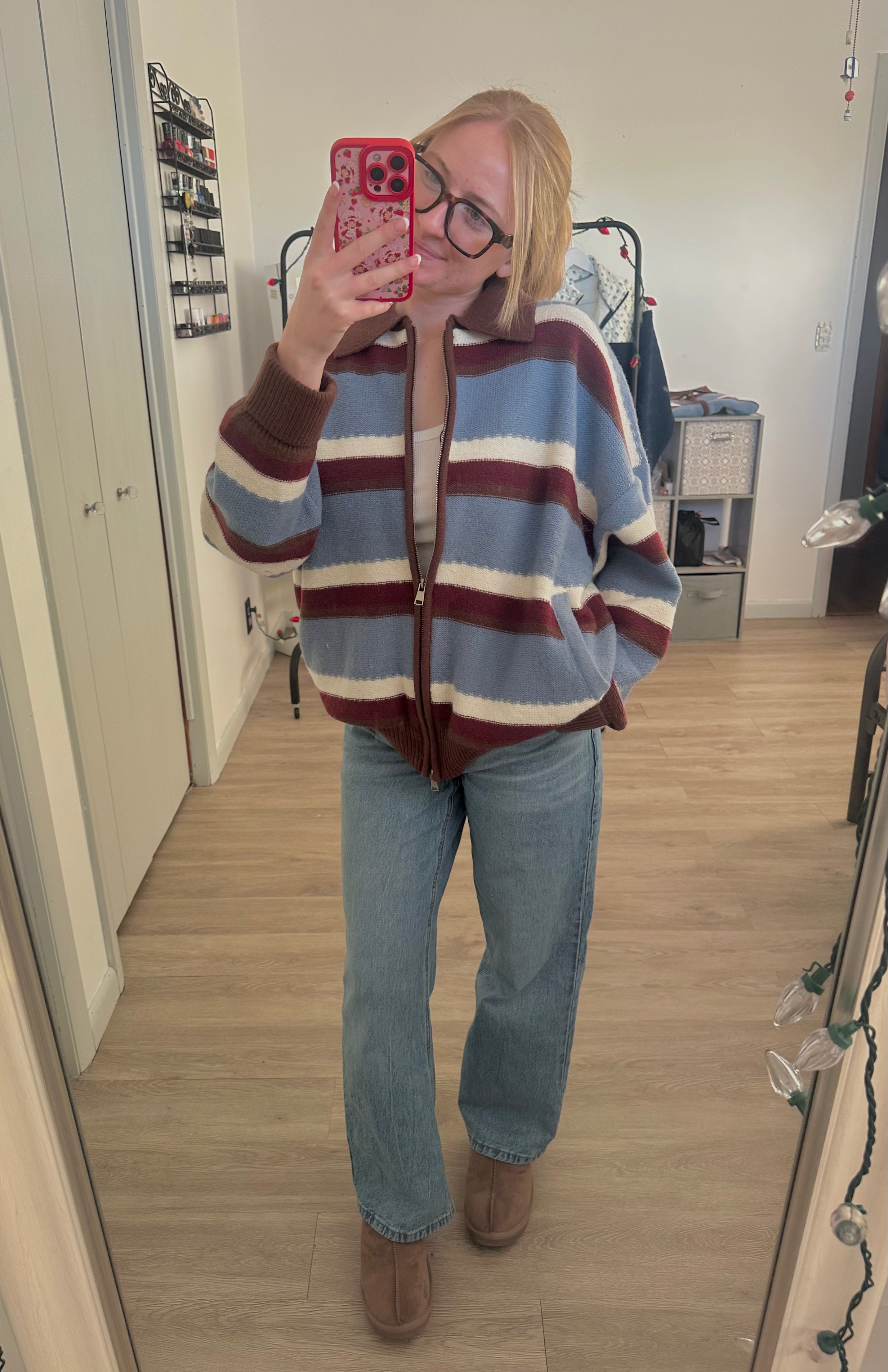 Zipper Front Collared Sweater Zip Up