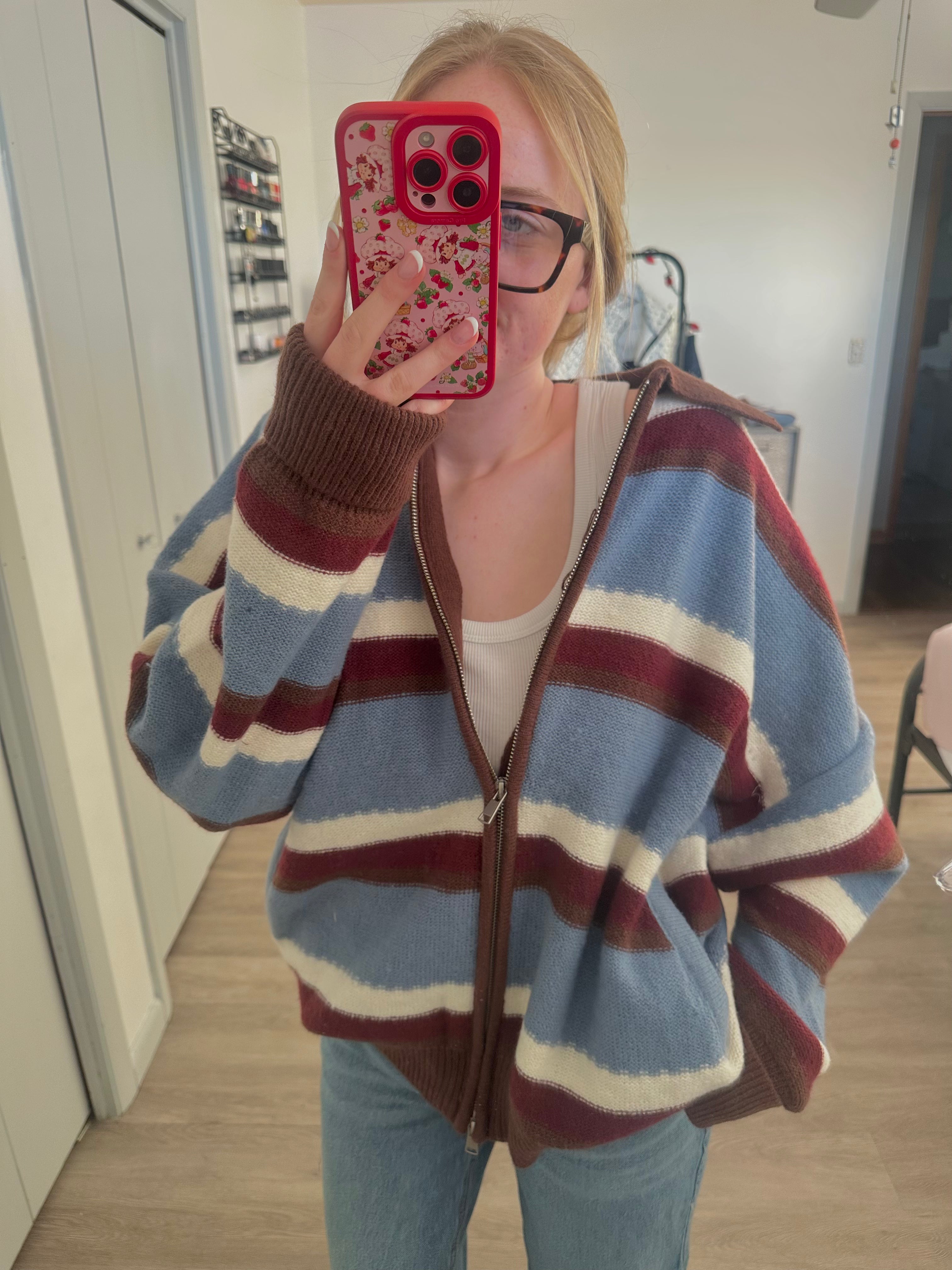 Zipper Front Collared Sweater Zip Up